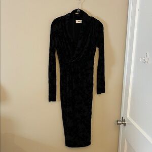 Diane Von Furstenberg Black Long-Sleeve Velvet Midi Dress
